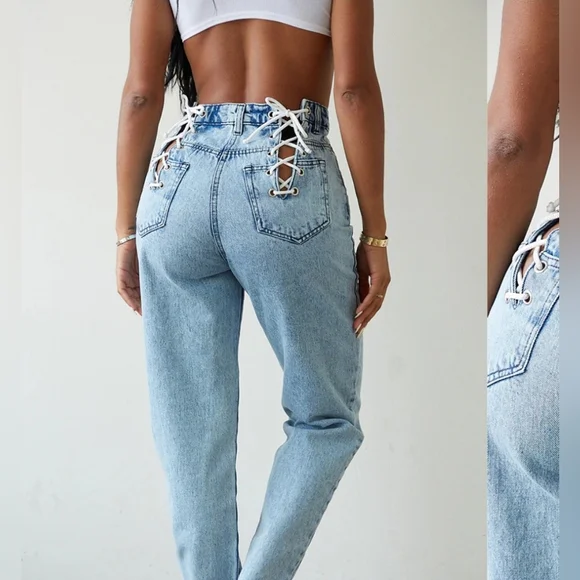 SOLD OUT on EBAY | PrettyLittleThings | NWT Vintage Wash Lace Up Straight Leg - Picture 3 of 5
